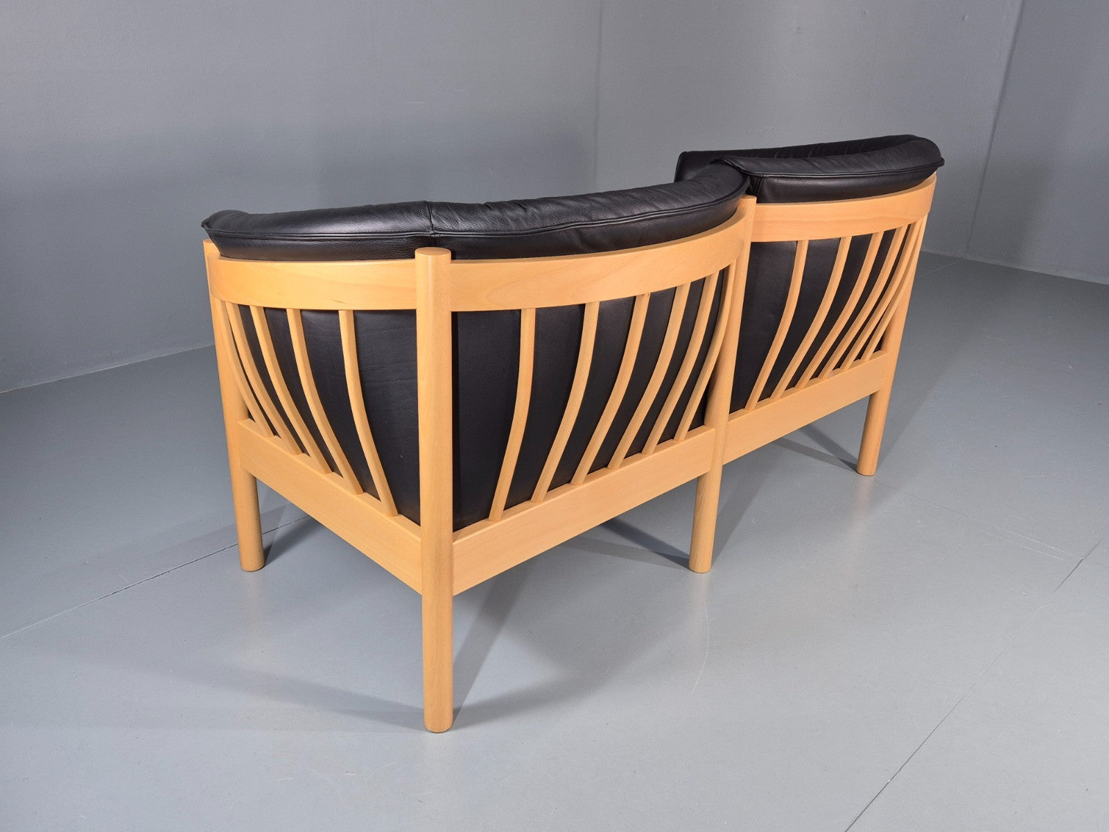 Vintage Two Seater Settee Black Leather Stickback Nielaus Retro MCM EB11407 M2SS15