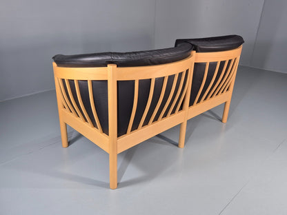 Vintage Two Seater Settee Black Leather Stickback Nielaus Retro MCM EB11407 M2SS15