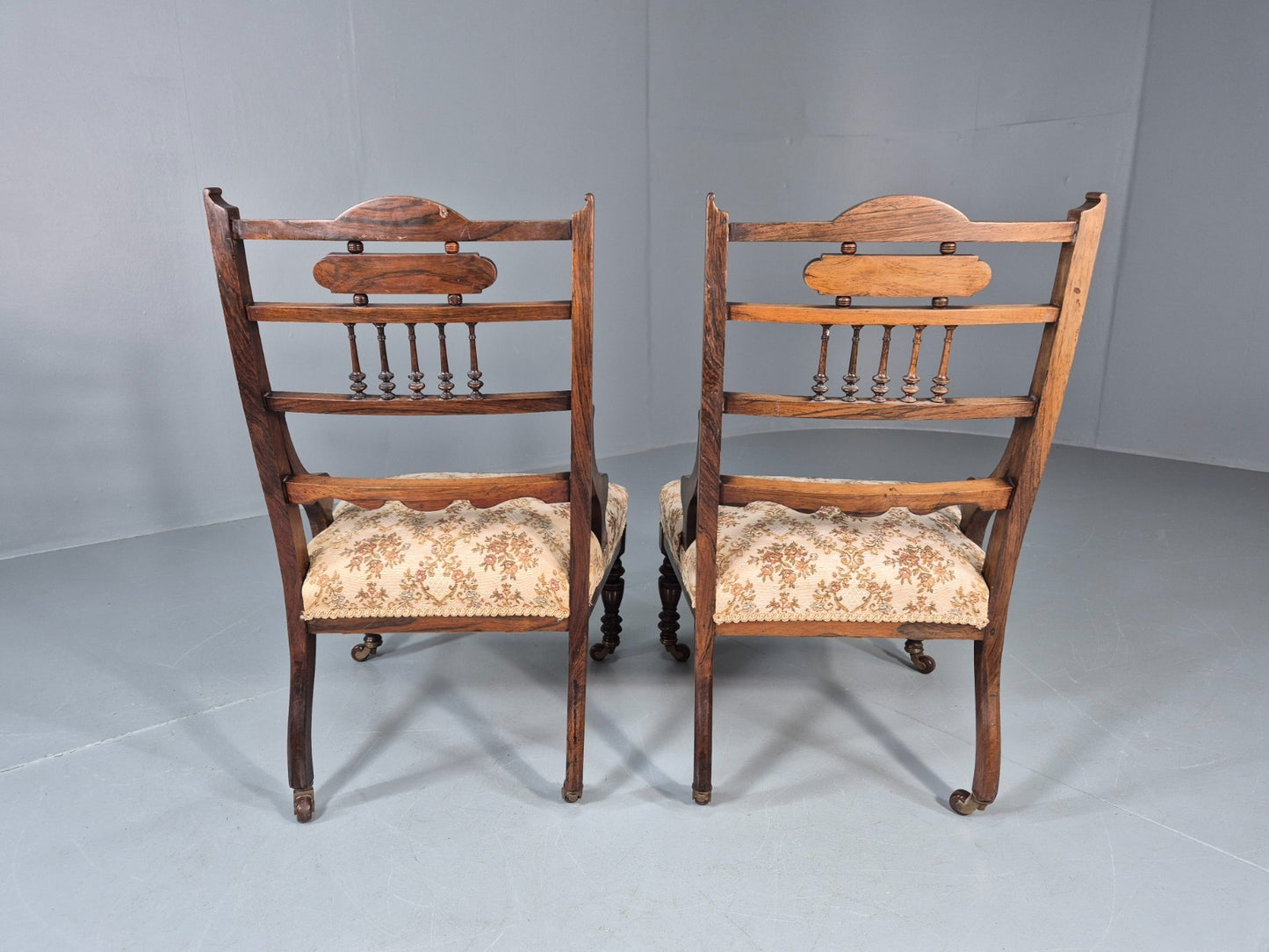 2 Antique Lounge Chairs Regency Revival Style Victorian Rosewood  EB10988 VCLO9
