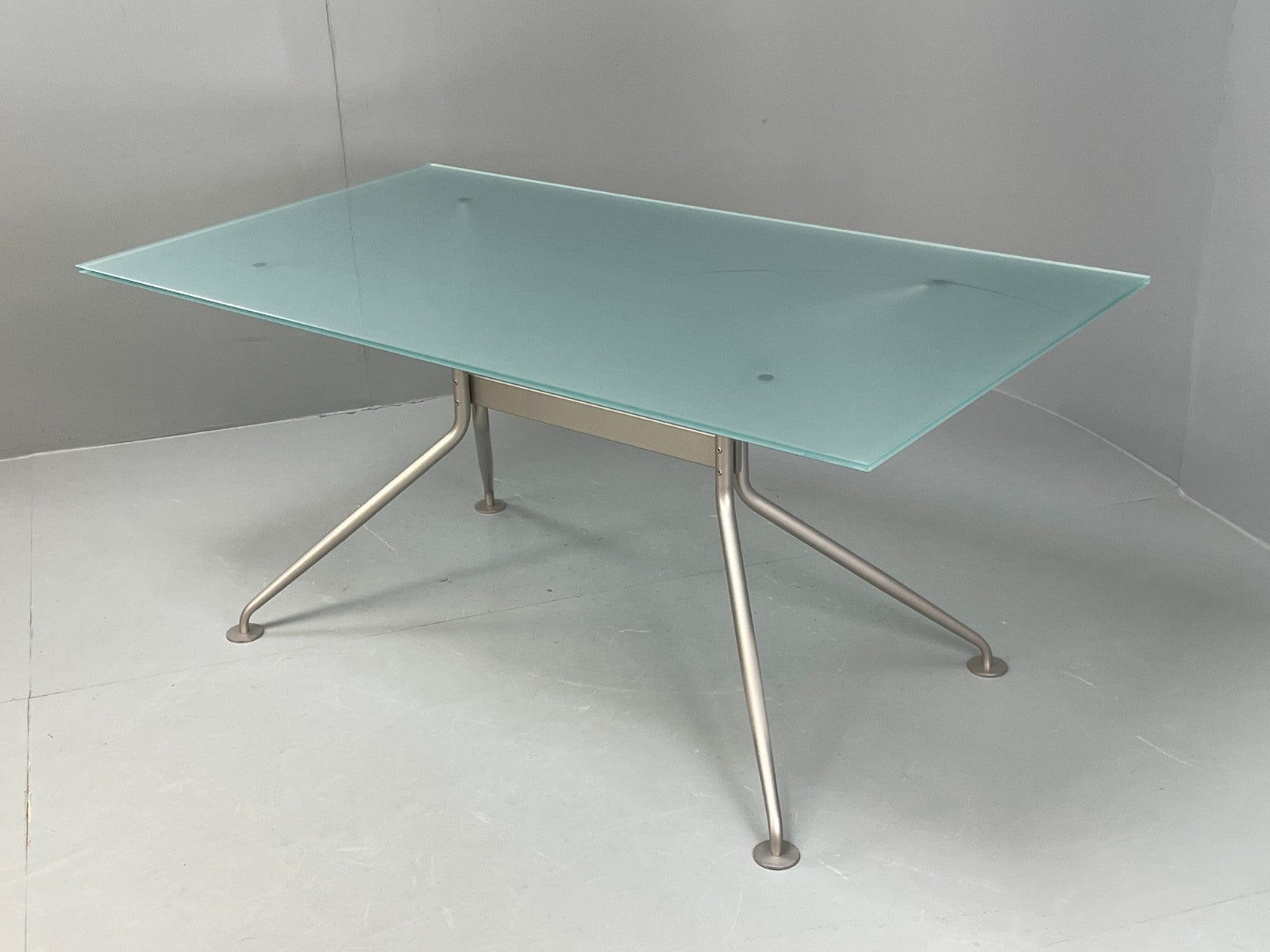 Italian Glass Dining Table Calligaris 'Play' Modern Steel Frame EB11542 MWOO13