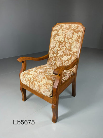 Danish Vintage Beech Framed Open Armchair With Floral Seat, Retro EB5675 VCLO - UKDK FURNITURE