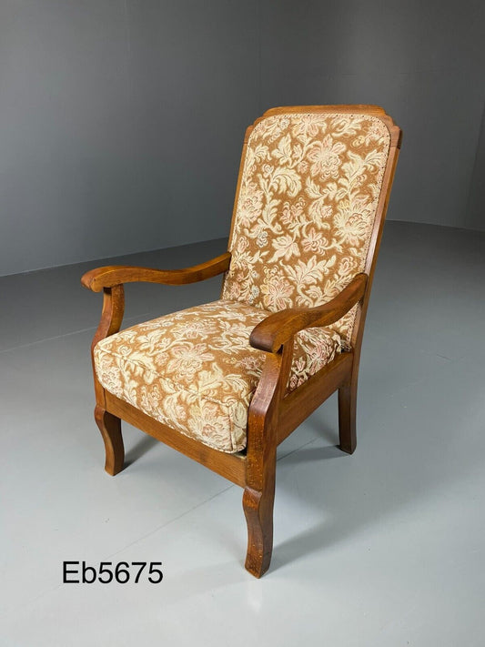 Danish Vintage Beech Framed Open Armchair With Floral Seat, Retro EB5675 VCLO - UKDK FURNITURE