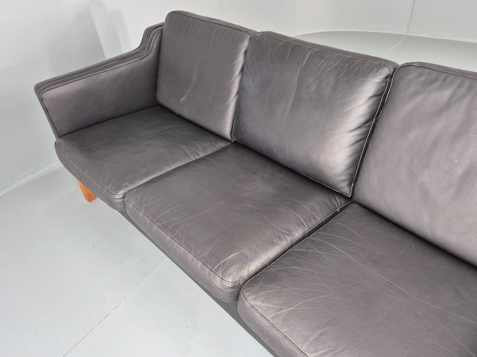 Vintage 3 Seat Sofa Danish Black Leather Vinyl Mid Century 1980s  EB10480 M3SS22