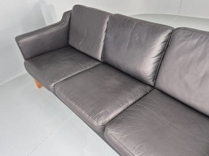 Vintage 3 Seat Sofa Danish Black Leather Vinyl Mid Century 1980s  EB10480 M3SS22