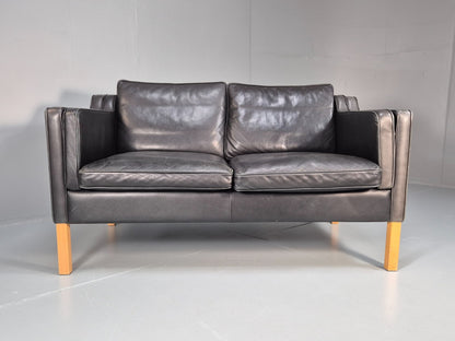 Mid Century Stouby Eva Two Seater Sofa Vintage Danish Black Leather EB10108 M2SS5