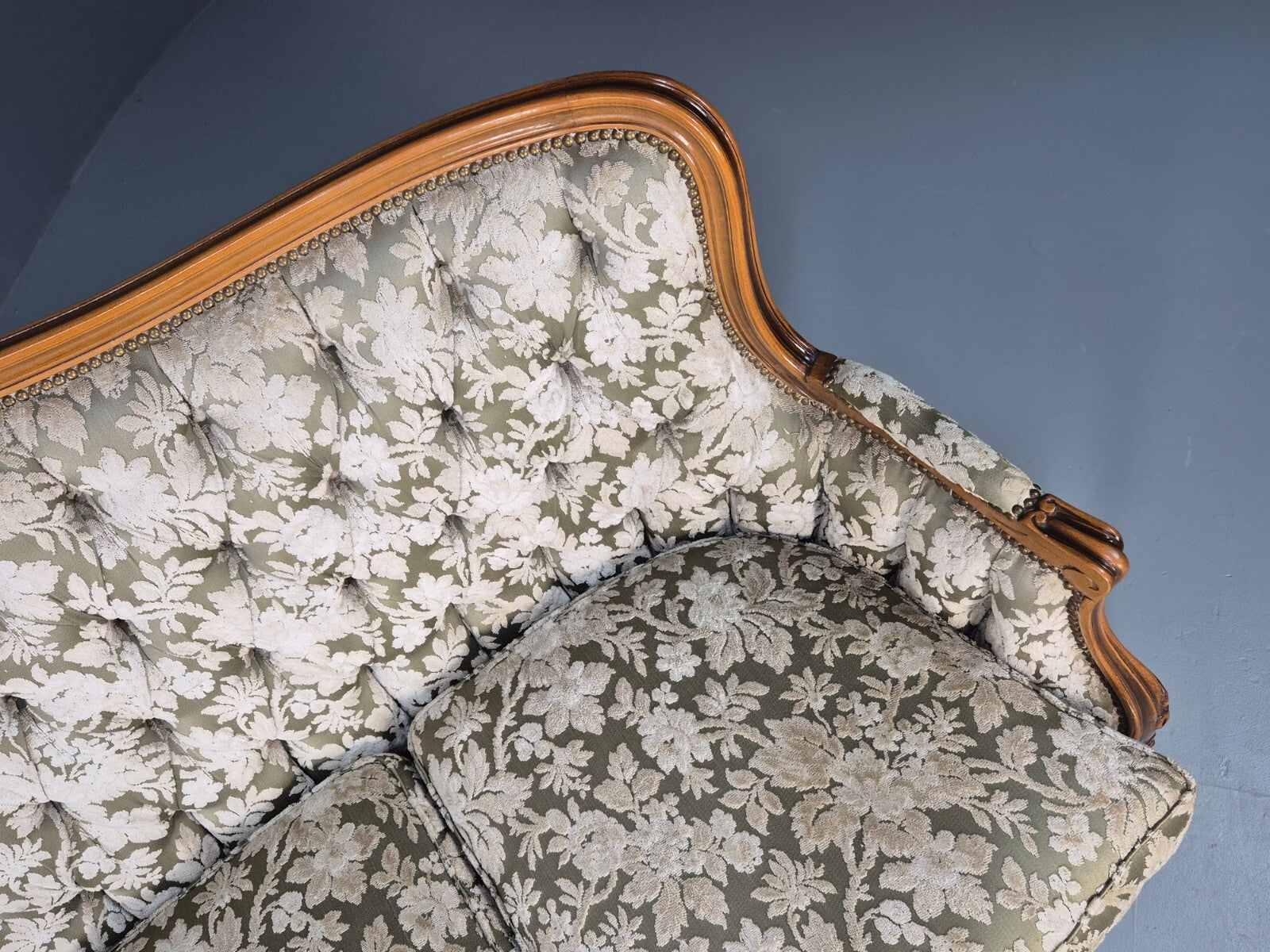 Vintage Danish Rococo Revival Floral upholstered 3 Seat Sofa EB9631 V3SS - UKDK FURNITURE