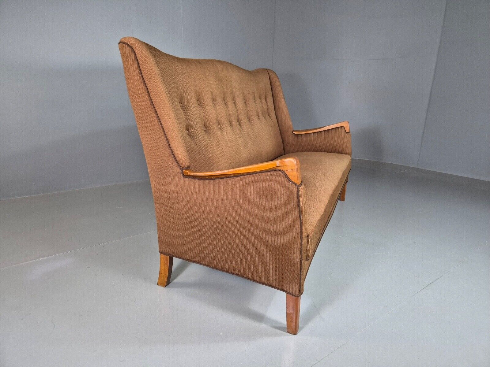 Vintage Danish 3 Seat Sofa Brown Wool High Back 1950s Retro MCM EB7504 M3SS - UKDK FURNITURE