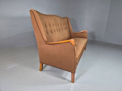 Vintage Danish 3 Seat Sofa Brown Wool High Back 1950s Retro MCM EB7504 M3SS - UKDK FURNITURE