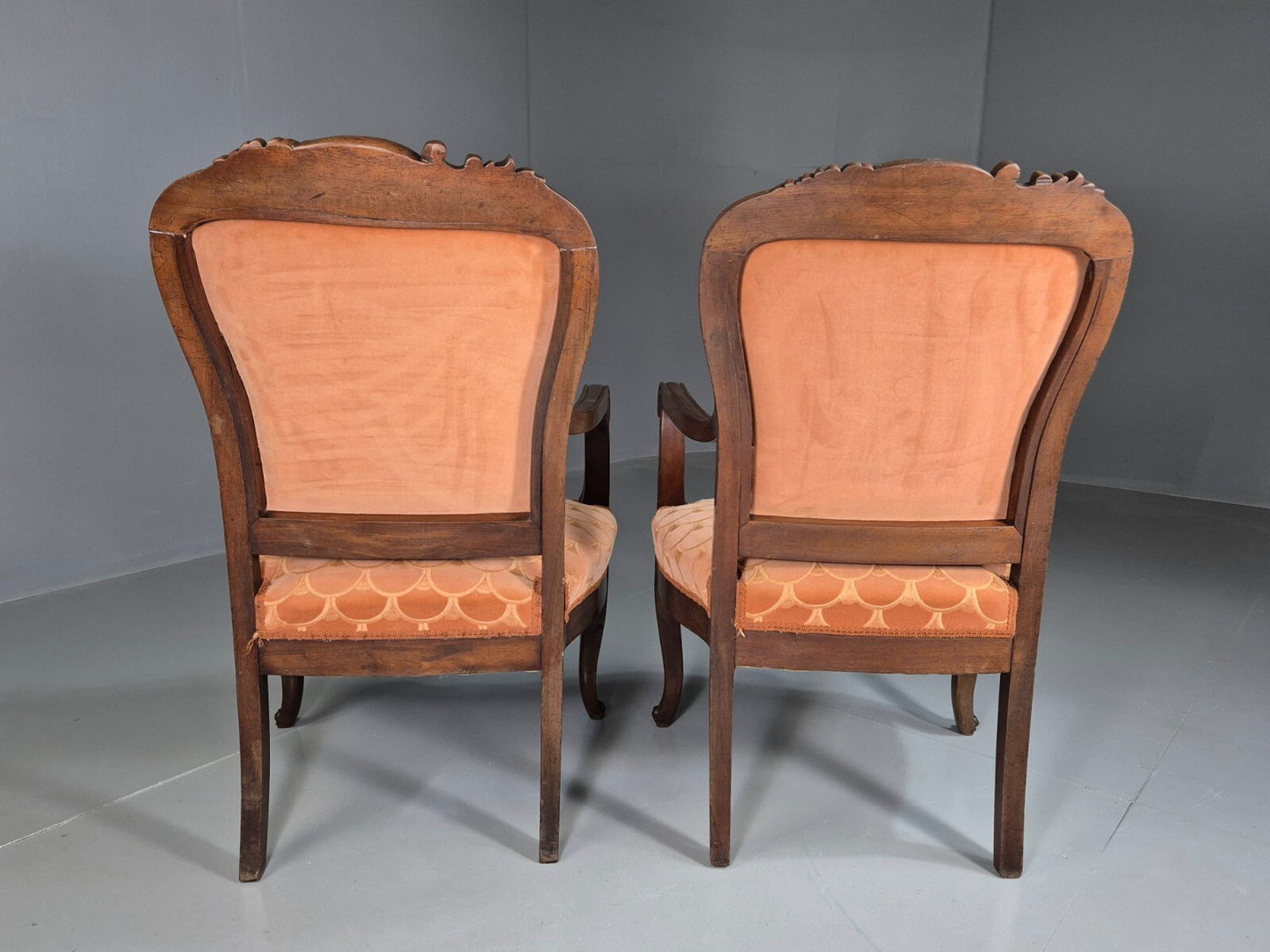 Vintage Fautueil Chairs Orange Upholstery Mahogany Antique  EB7380 VCLO8