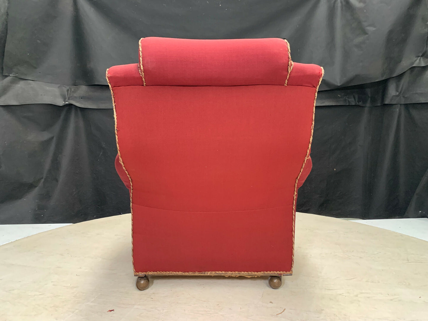 Vintage Arm Chair with Castors Dark Red Fabric for Reupholstery VCLO EB25976