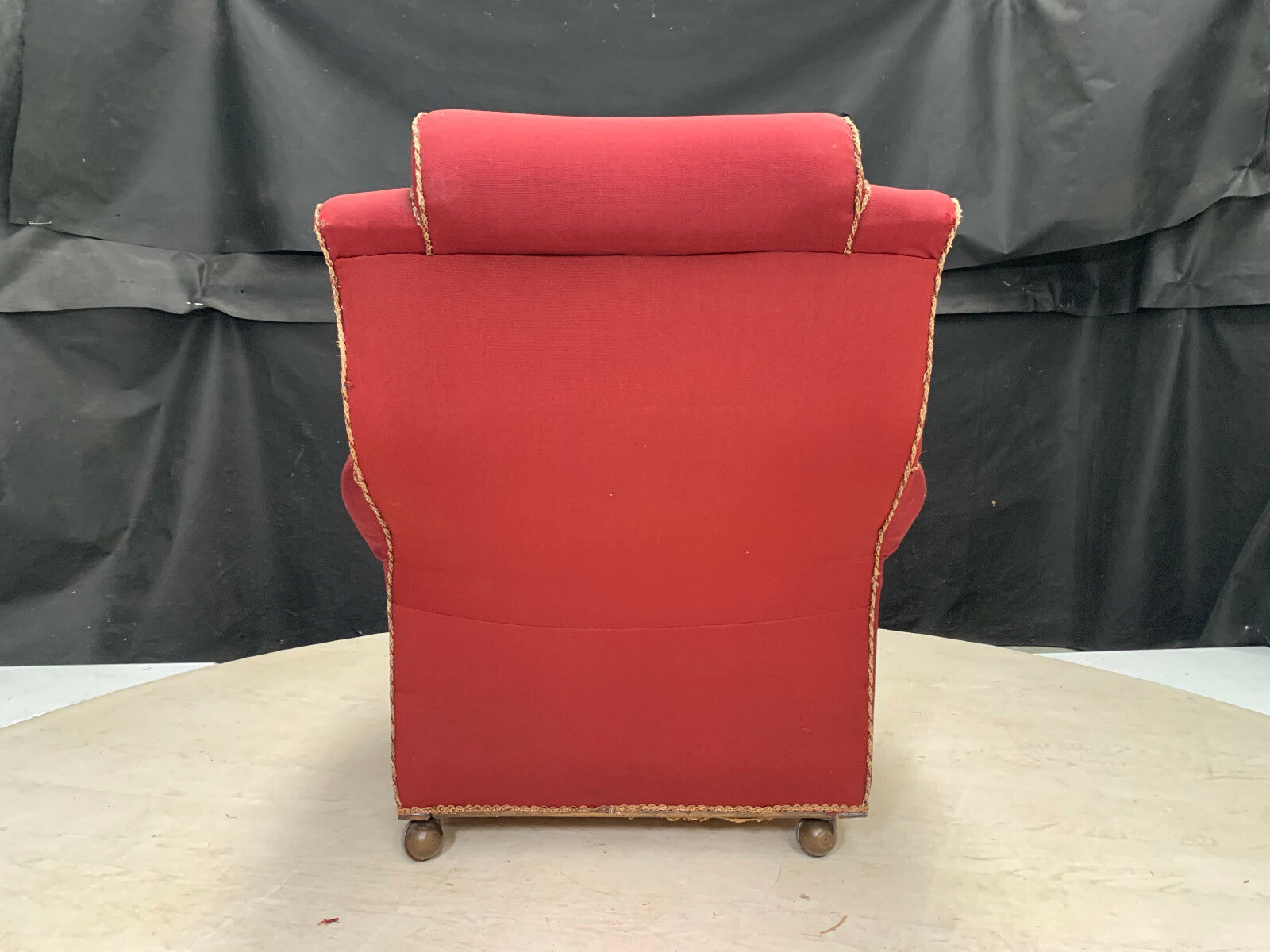 Vintage Arm Chair with Castors Dark Red Fabric for Reupholstery VCLO EB25976