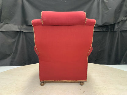 Vintage Arm Chair with Castors Dark Red Fabric for Reupholstery VCLO EB25976