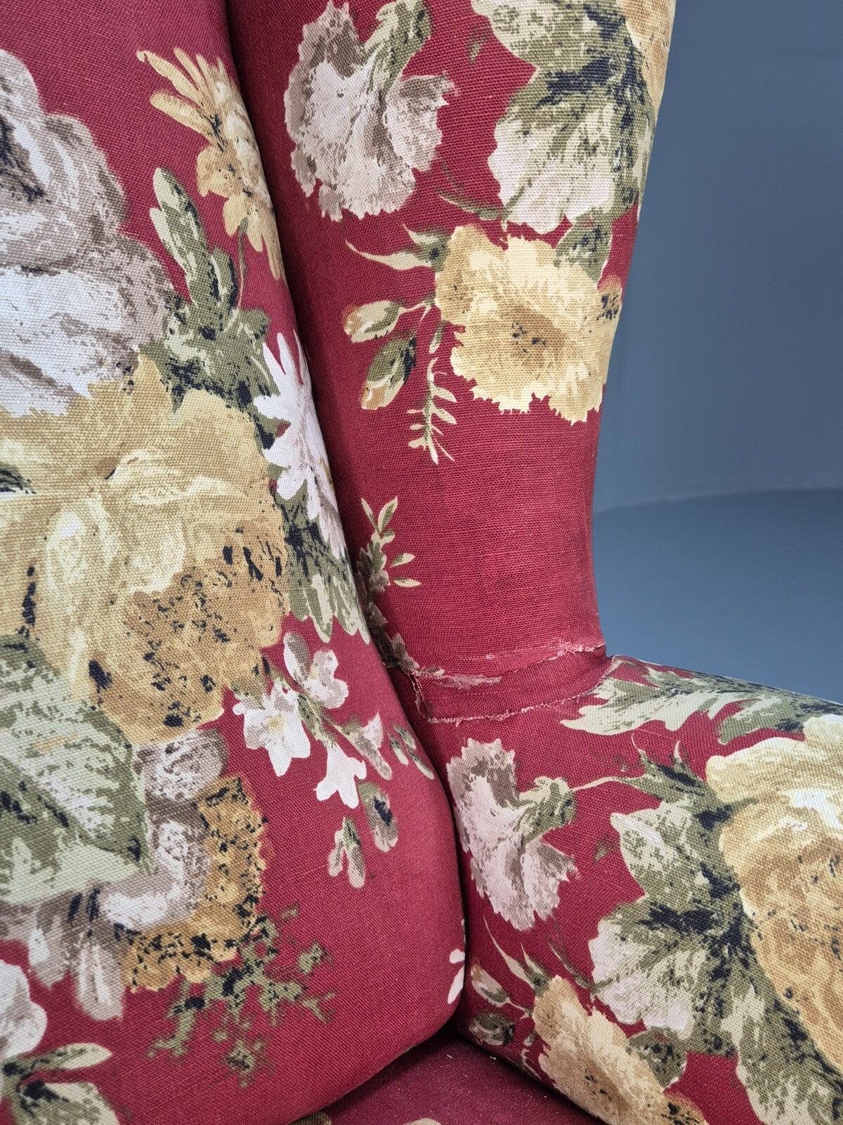 Vintage Danish Lounge Chair Wingback Floral Cotton Print 1950s Retro EB9540 MNOR - UKDK FURNITURE