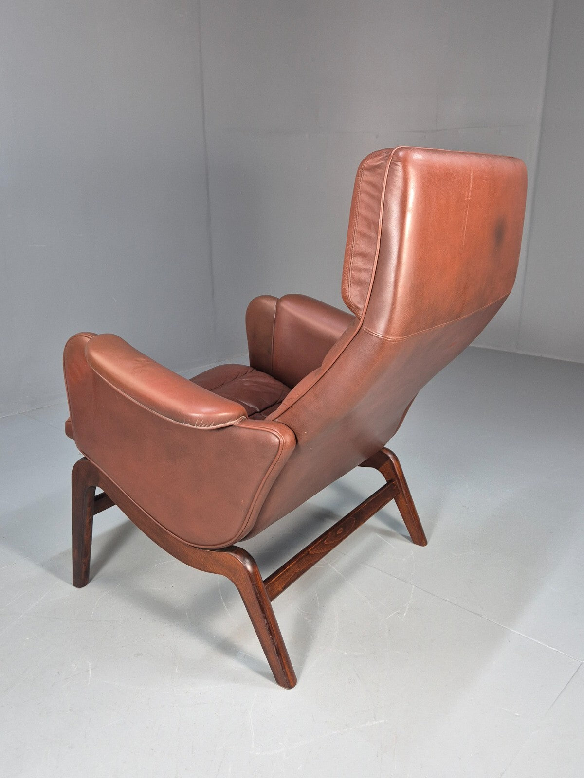 Vintage Danish Brown Leather Lounge Chair 1970s Retro MCM EB9266 MNOR - UKDK FURNITURE