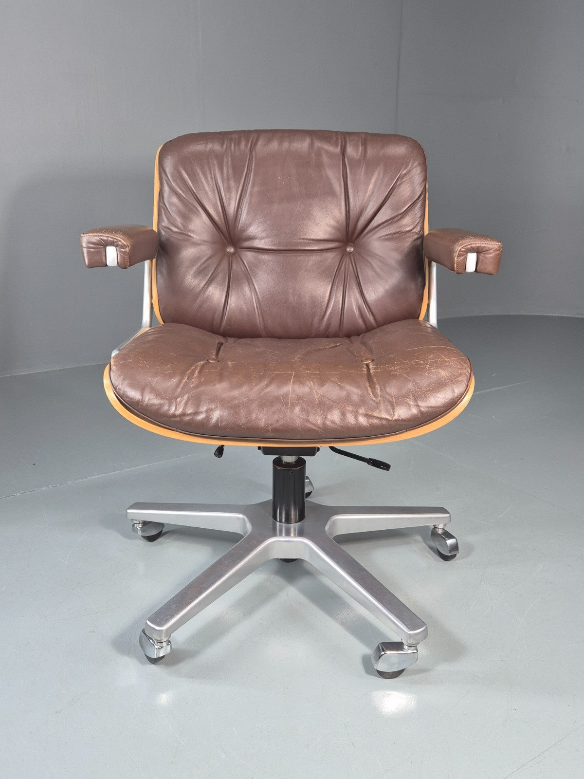 Stoll Giroflex Office Chair Vintage Brown Leather Swivel Reclining EB10998 MSWI1