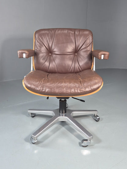 Stoll Giroflex Office Chair Vintage Brown Leather Swivel Reclining EB10998 MSWI1