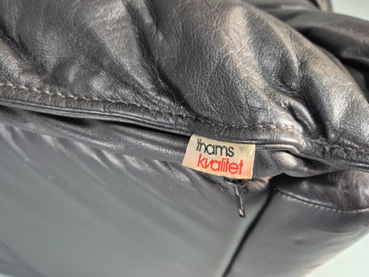 Vintage Thams Two Seater Sofa Black Leather 1980s Retro  EB11254 M2SS9