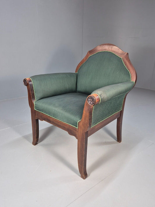 A Vintage Danish Antique Chair Green and Mahogany Shield Back 1920s EB8924 VCLO - UKDK FURNITURE