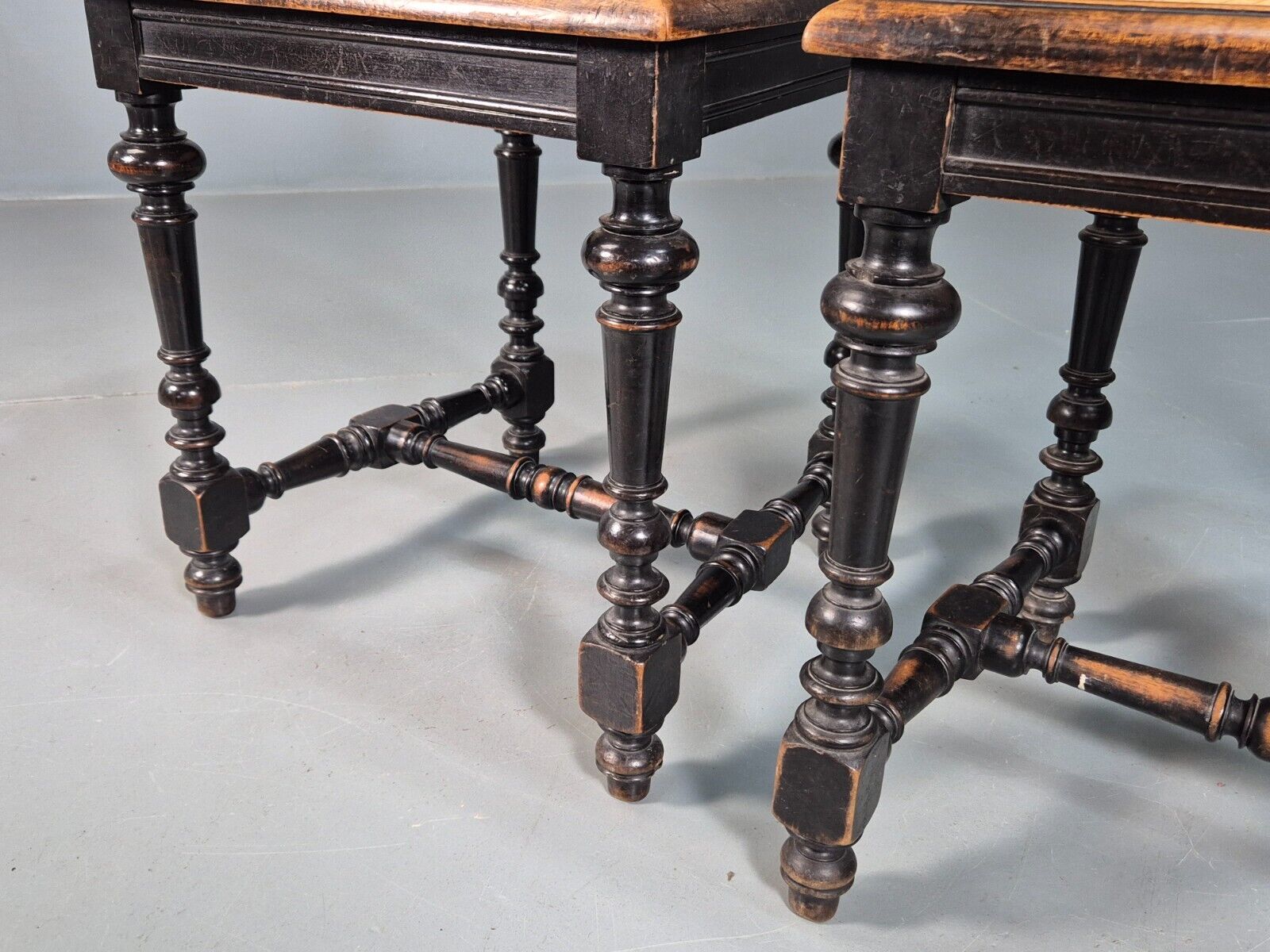 2 Vintage Dining Chairs Bergere Ebonised Aesthetic Movement Antique EB7975 VBER - UKDK FURNITURE