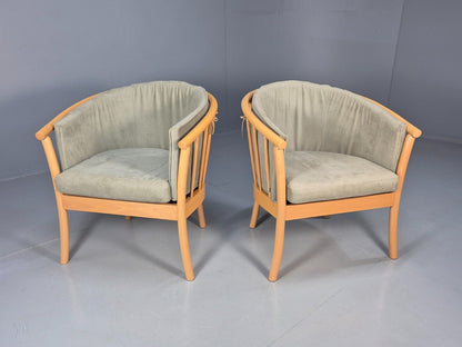 2 Vintage Danish Lounge Chairs Light Green Faux Suede Tub Frame MCM EB8511 MNOR - UKDK FURNITURE