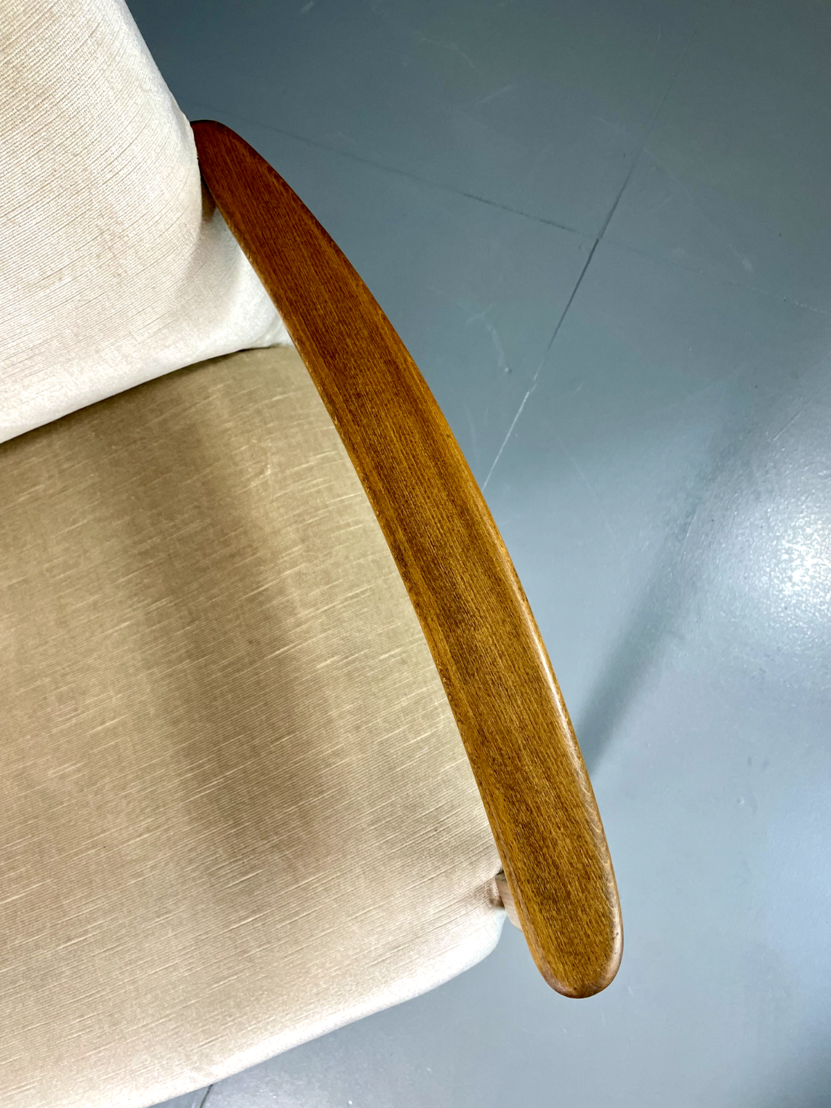 Vintage Danish Highback Armchair Cream Velour Studded Seating VCLO EB60094