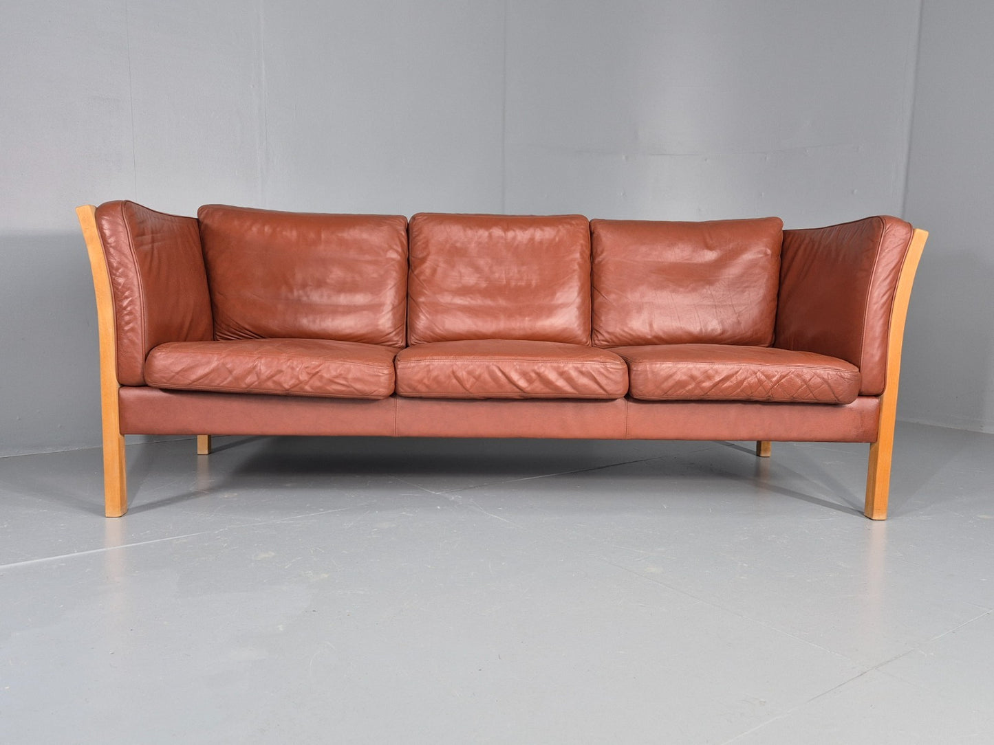 Vintage Stouby 3 Seat Sofa Reddy Brown Leather Mid Century Retro EB10528 M3SS5