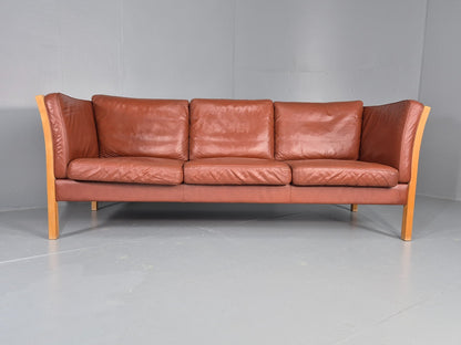 Vintage Stouby 3 Seat Sofa Reddy Brown Leather Mid Century Retro EB10528 M3SS5