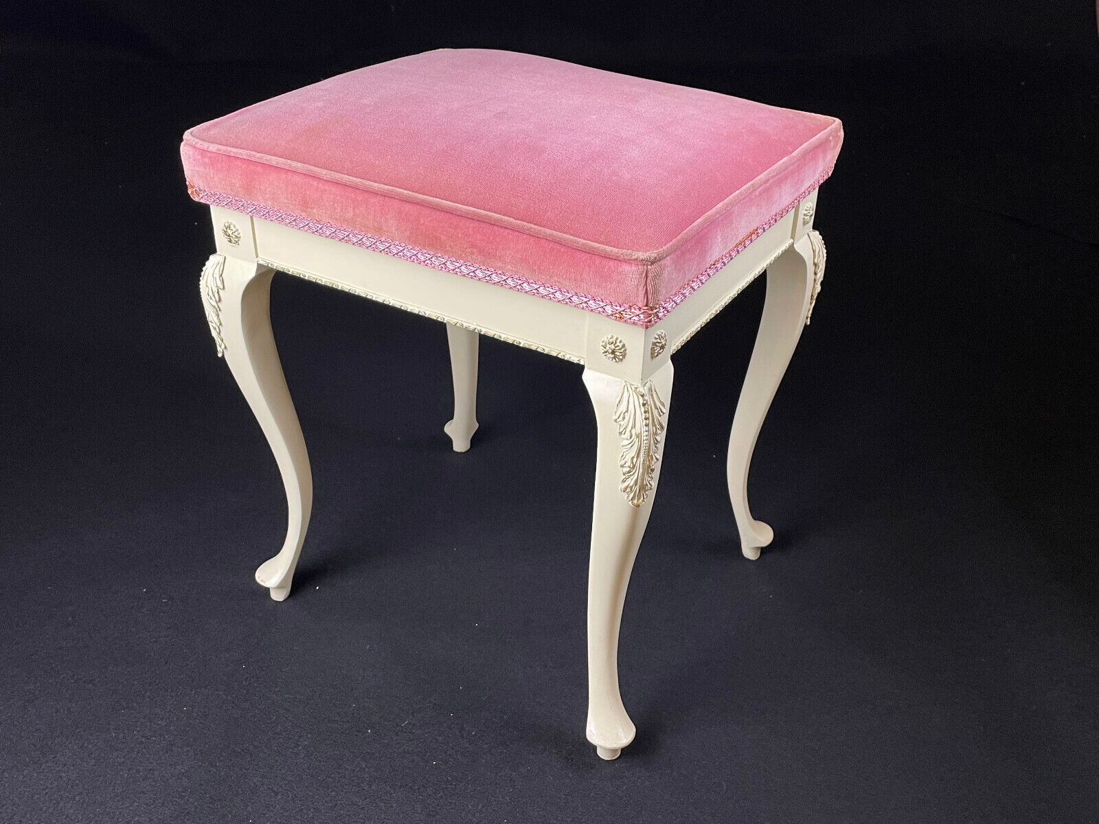 Danish Cream Footstool with Pink Velour Cushion Vintage EB4108 VWOO - UKDK FURNITURE