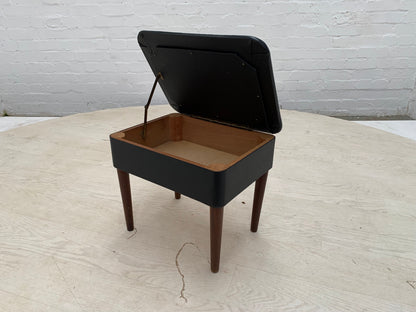 Danish Retro Hobby Box Black Vinyl on Turned Teak Legs Vintage EB3148 MFOO11