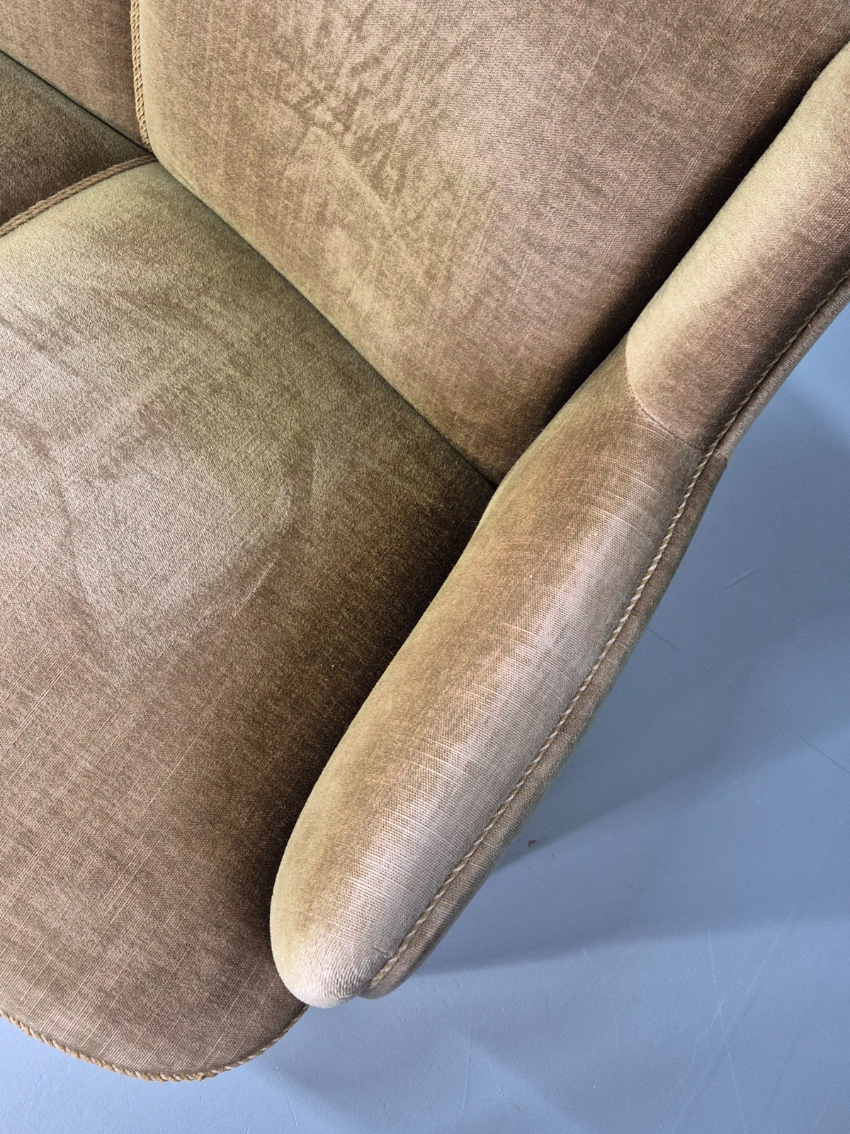 Vintage Danish  Banana Sofa Green Velour Tassels 1960s Retro MCM  EB10802 V3SS11