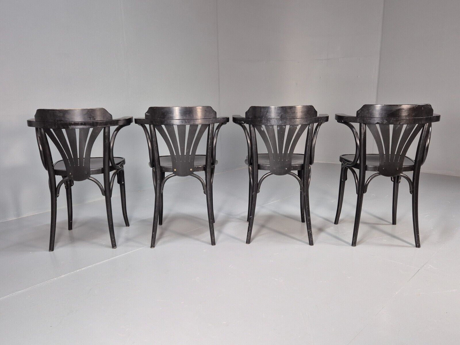 4 Vintage Bistro Chairs Black Thonet Style Czech Built Retro EB8859 VDIN - UKDK FURNITURE
