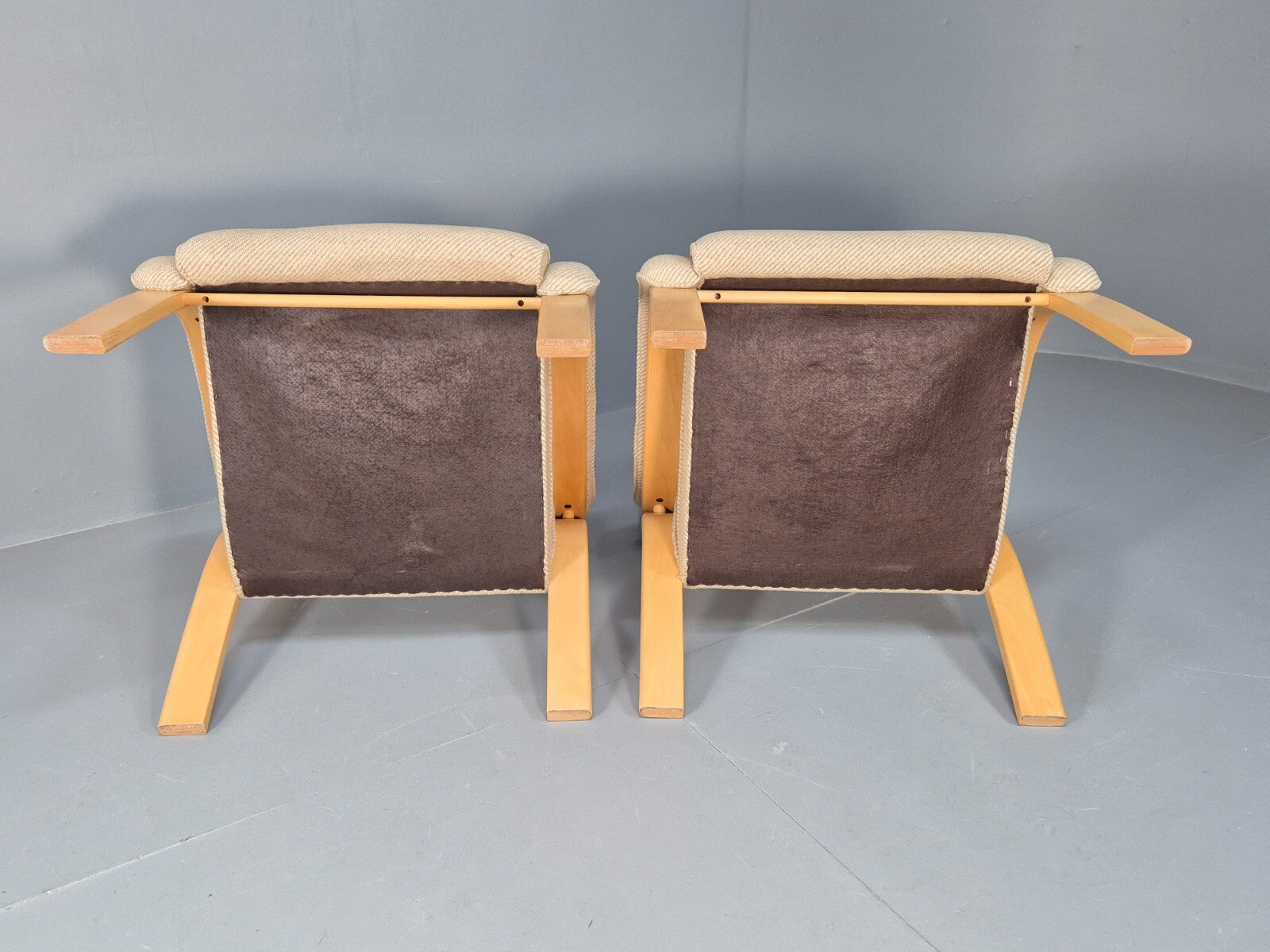 Bentwood Lounge Chairs Pair Oatmeal Fabric Beech Wood Danish Design EB9251 MBEN - UKDK FURNITURE