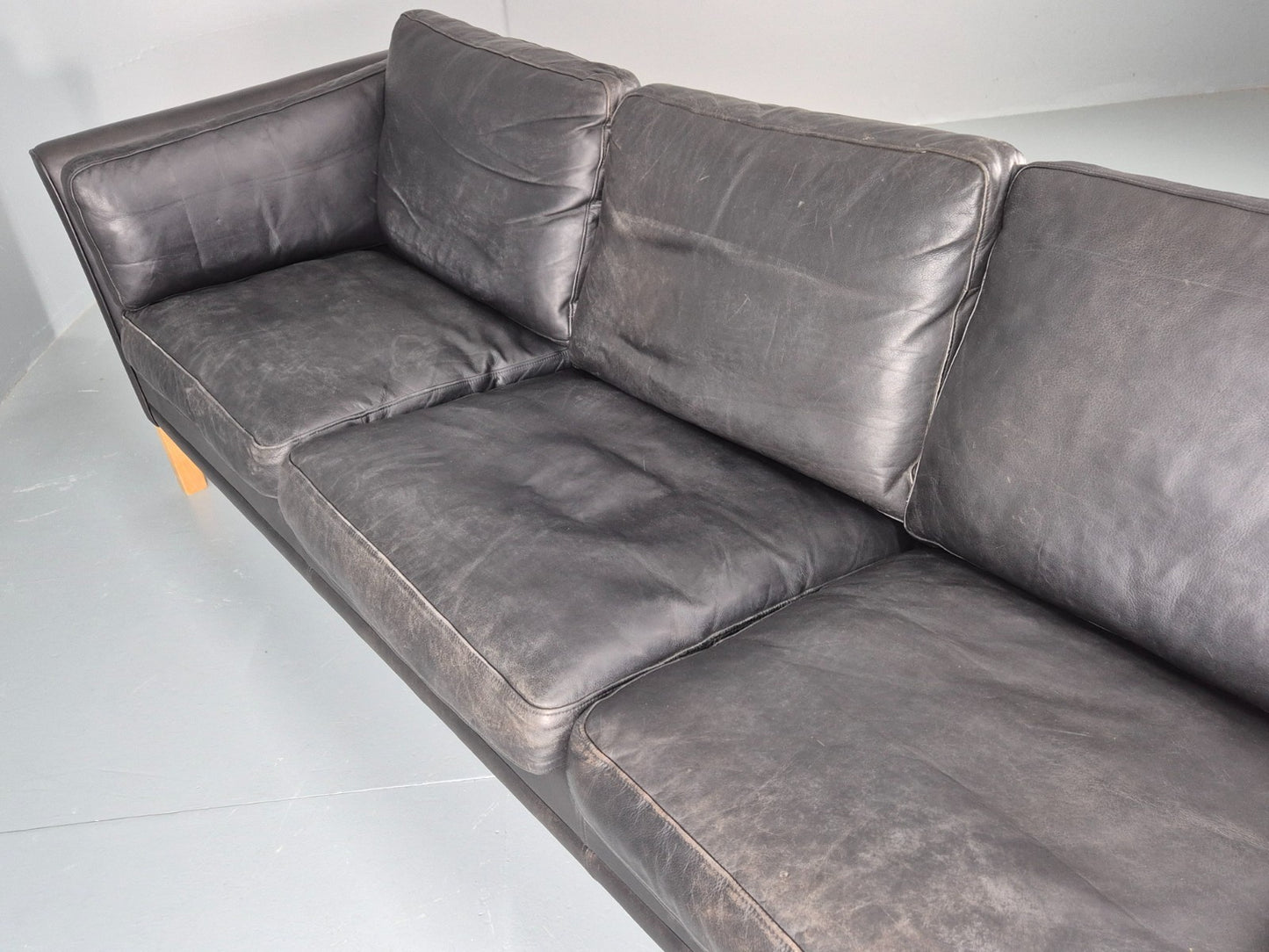 Vintage 3 Seat Sofa Danish Black Leather Mid Century Retro 1980s EB10483 M3SS23