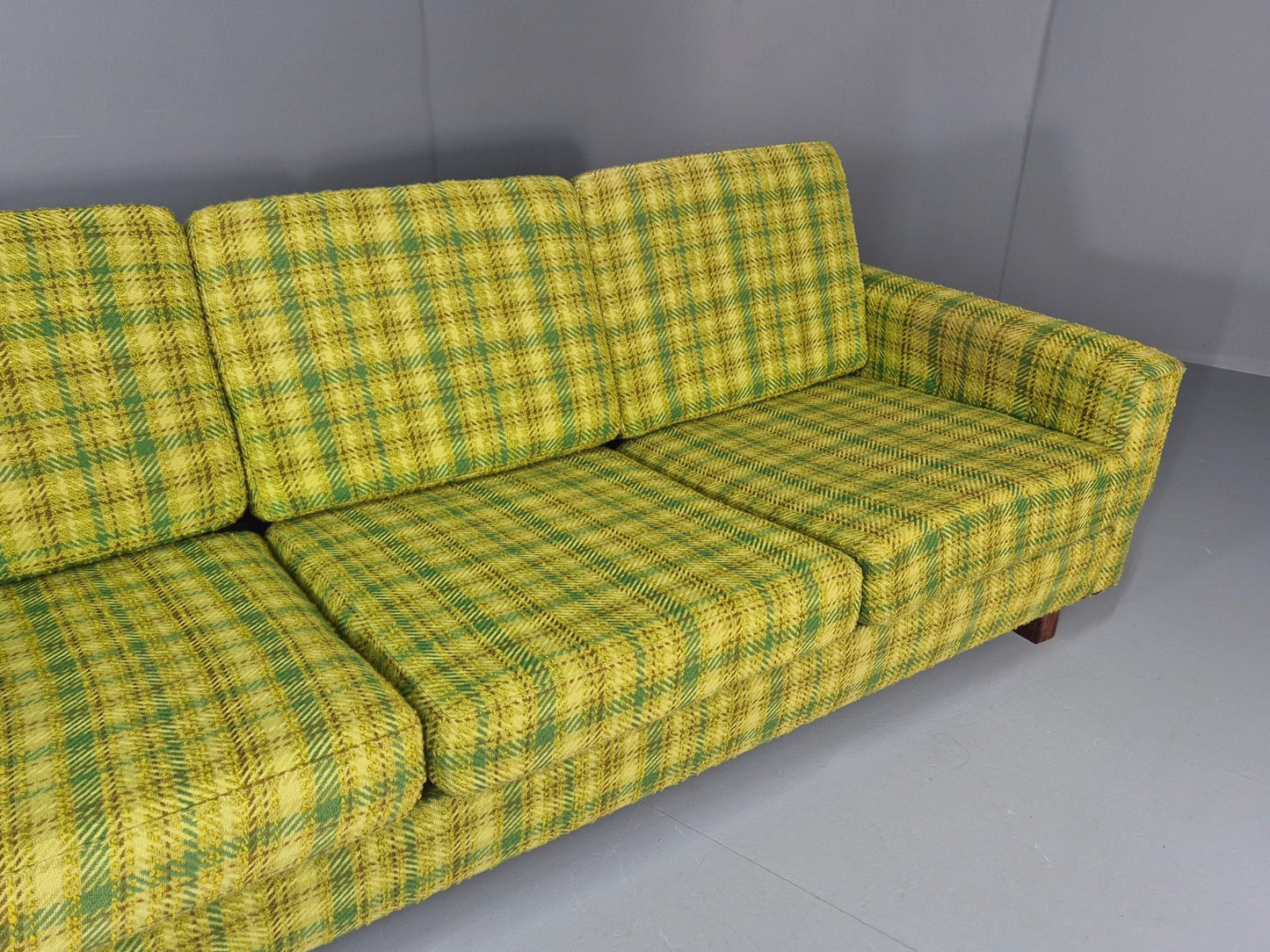 1970s Three Seater Sofa Vintage Danish Green Tones Wool Retro MCM  EB11350 M3SS3