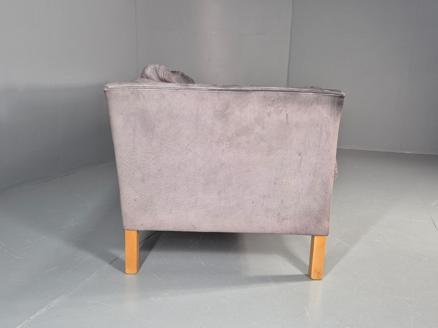 Vintage Mogens Hansen 2.5 Seat Settee Grey Leather 1980s Retro EB11645 M3SS14