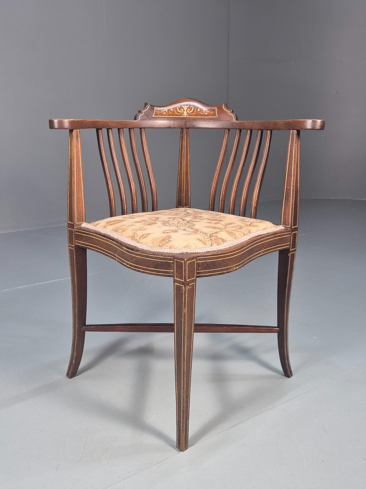 Edwardian Inlaid Corner Chair Mahogany Boxwood and Ivorine Antique EB10642 VDIN1