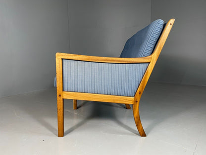 Vintage Danish 2 Seat Sofa Mahogany Frame Blue Cotton Wanscher MCM EB6970 M2SS - UKDK FURNITURE