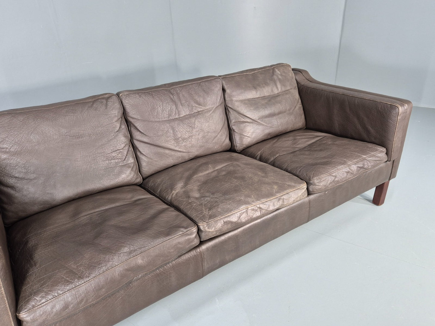 Vintage 3 Seat Sofa Danish Brown Leather Mid Century Retro 1970s EB10487 M3SS2