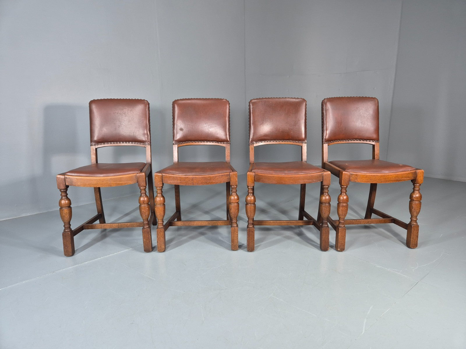 4 1930s Dining Chairs Oak and Rexine British EB11010 VDIN5