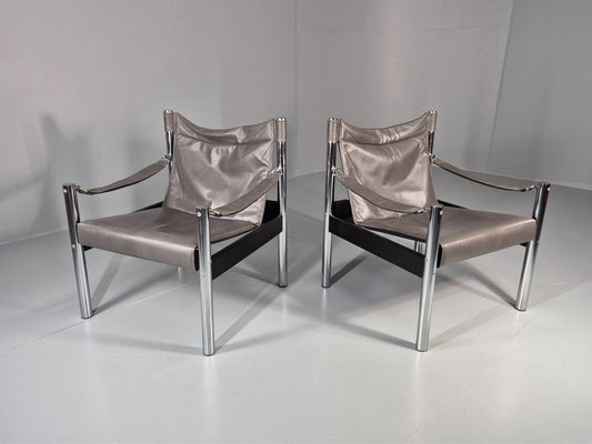 2 Vintage Leather and Chrome Lounge Chairs Safari by Borje Johanson EB11287 MNOR0