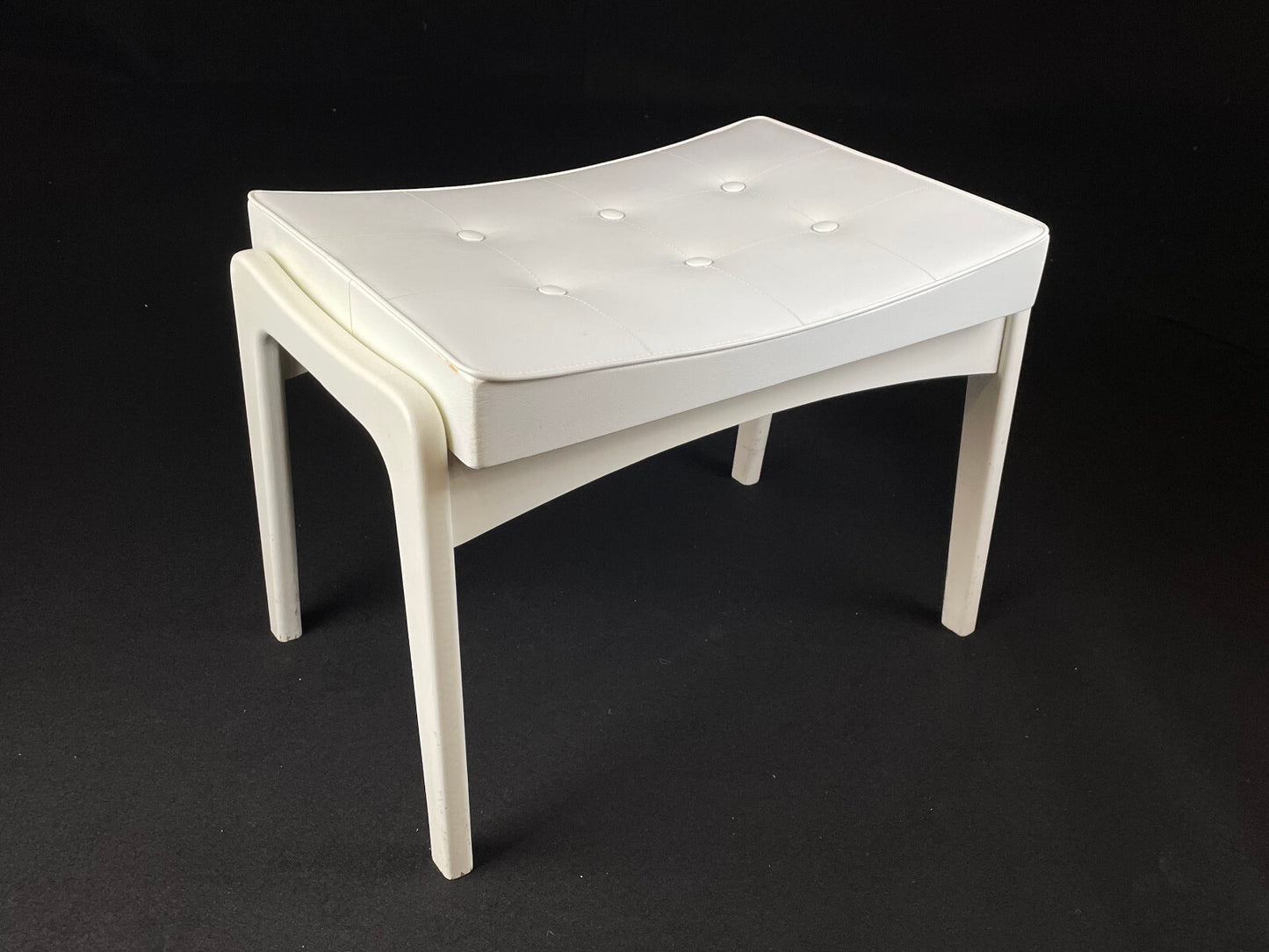 British White Vinyl Footstool with White Frame Mid-Century Modern EB4111 MFOO0