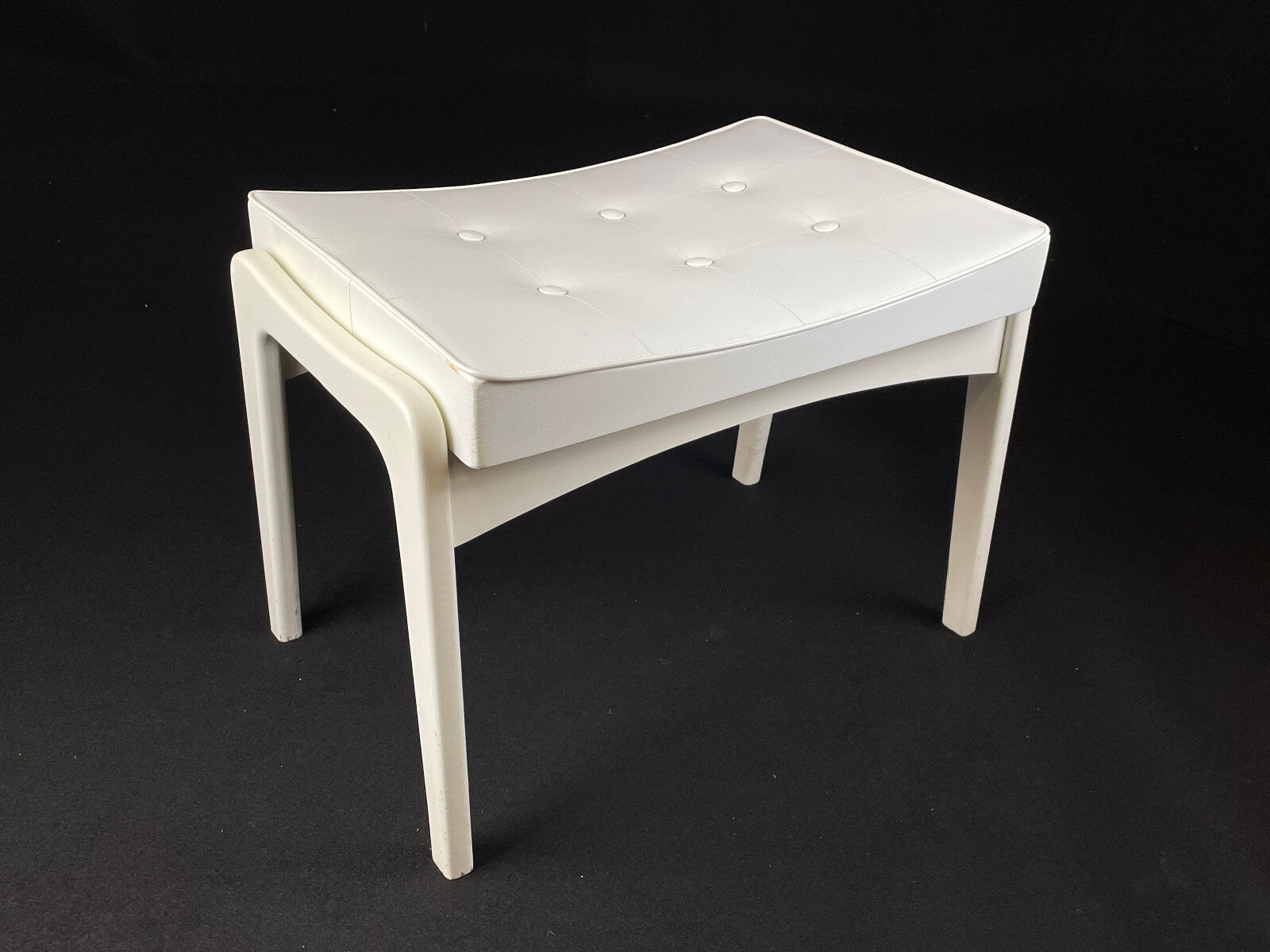 British White Vinyl Footstool with White Frame Mid-Century Modern EB4111 MFOO0