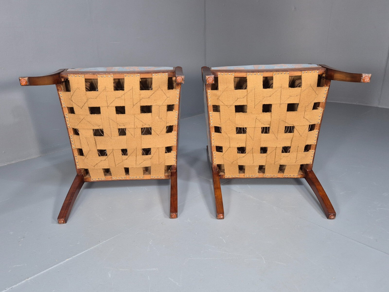 2 Vintage Danish Empire Lounge Chairs Blue Ash Frame 1920s EB9644 VCLO - UKDK FURNITURE