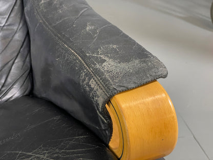 Vintage Danish Lounge Chair Black Leather Skippers Apollo Chair EB6121 MBEN8