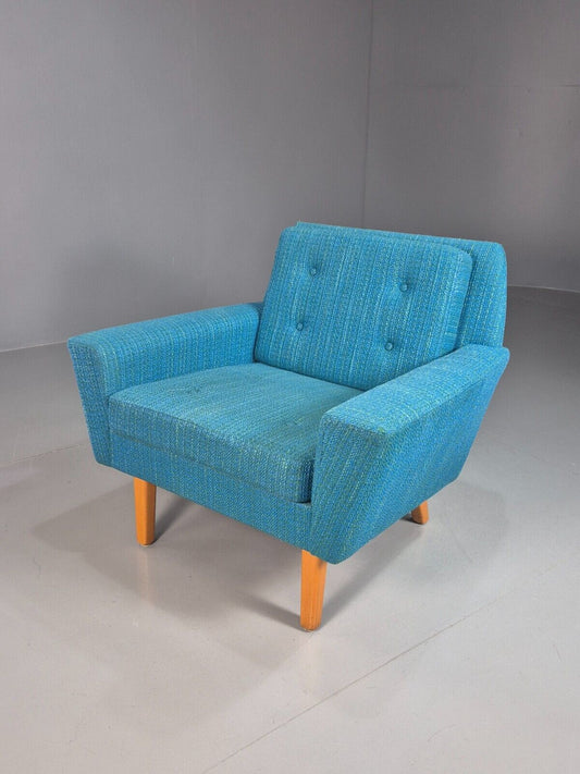 Vintage Swedish Lounge Chair Blue Wool Retro 1960s MCM EB7894 MNOR - UKDK FURNITURE