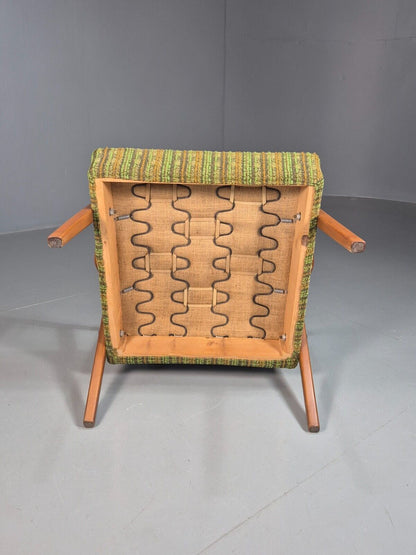 Vintage Swedish Lounge Chair Green Wool Teak Frame 1960s Retro MCM EB7895 MNOR - UKDK FURNITURE