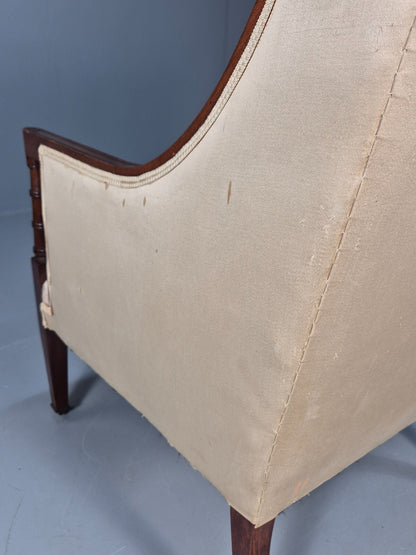 Antique Edwardian Mahogany Armchair Satin Creme Leaf Pattern Fabric EB8446 VCLO - UKDK FURNITURE