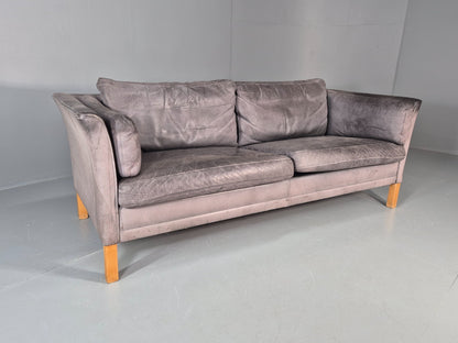 Vintage Mogens Hansen 2.5 Seat Settee Grey Leather 1980s Retro EB11644 M3SS1