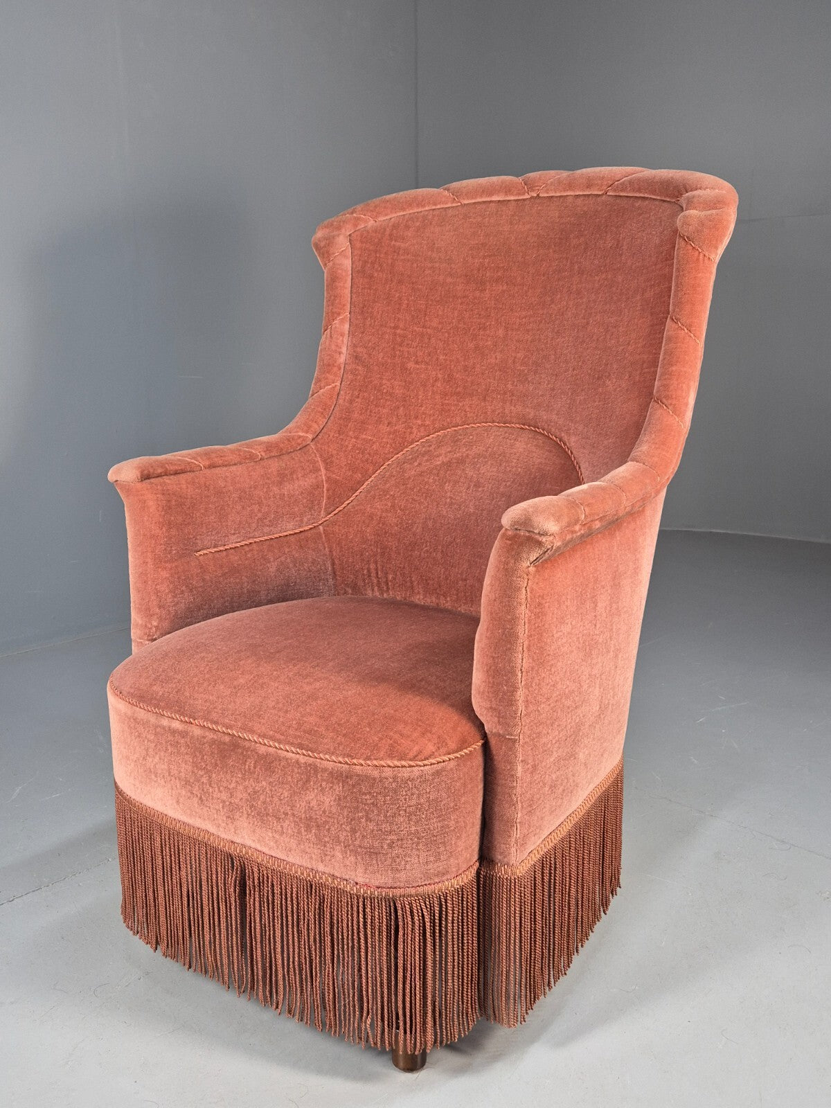 Vintage Pink Aret Deco Danish Tub Chair 1930s Tassels Antique EB9621 VCLO - UKDK FURNITURE