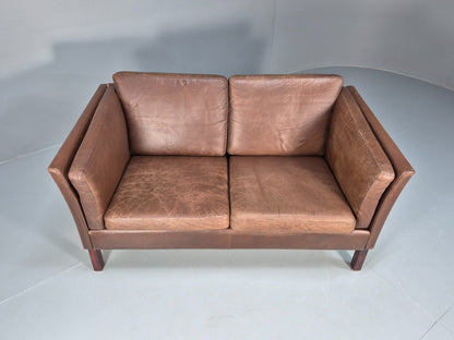 Vintage Danish Two Seater Sofa Brown Leather Mid Century Design 70s EB10070 M2SS6